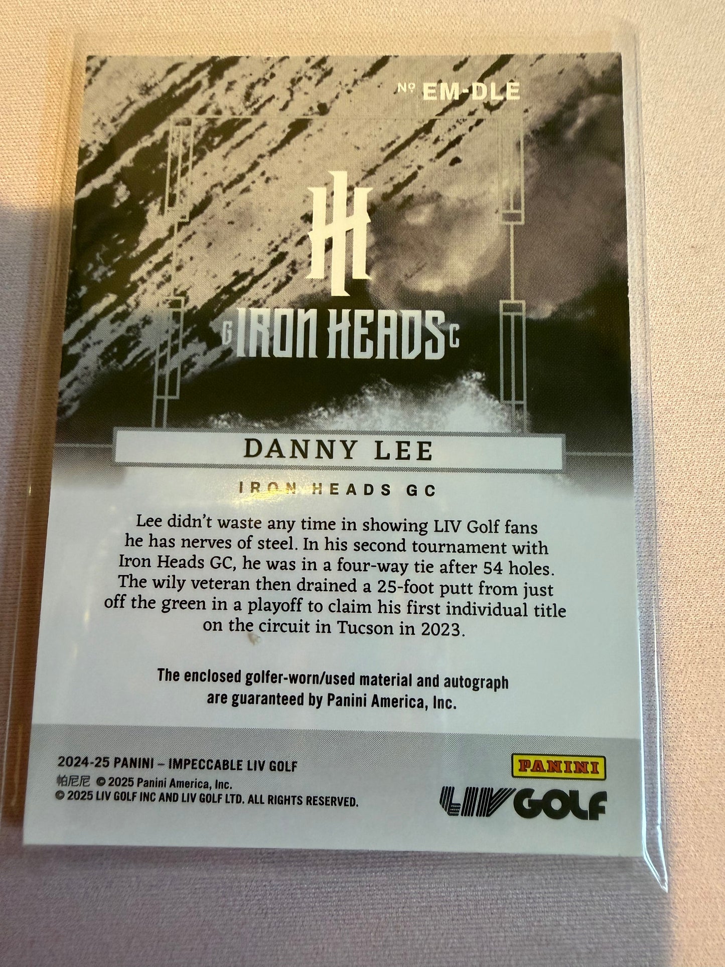2025 Panini Impeccable LIV Golf Danny Lee #EM-DLE /7 Autograph Golfer-worn/used material