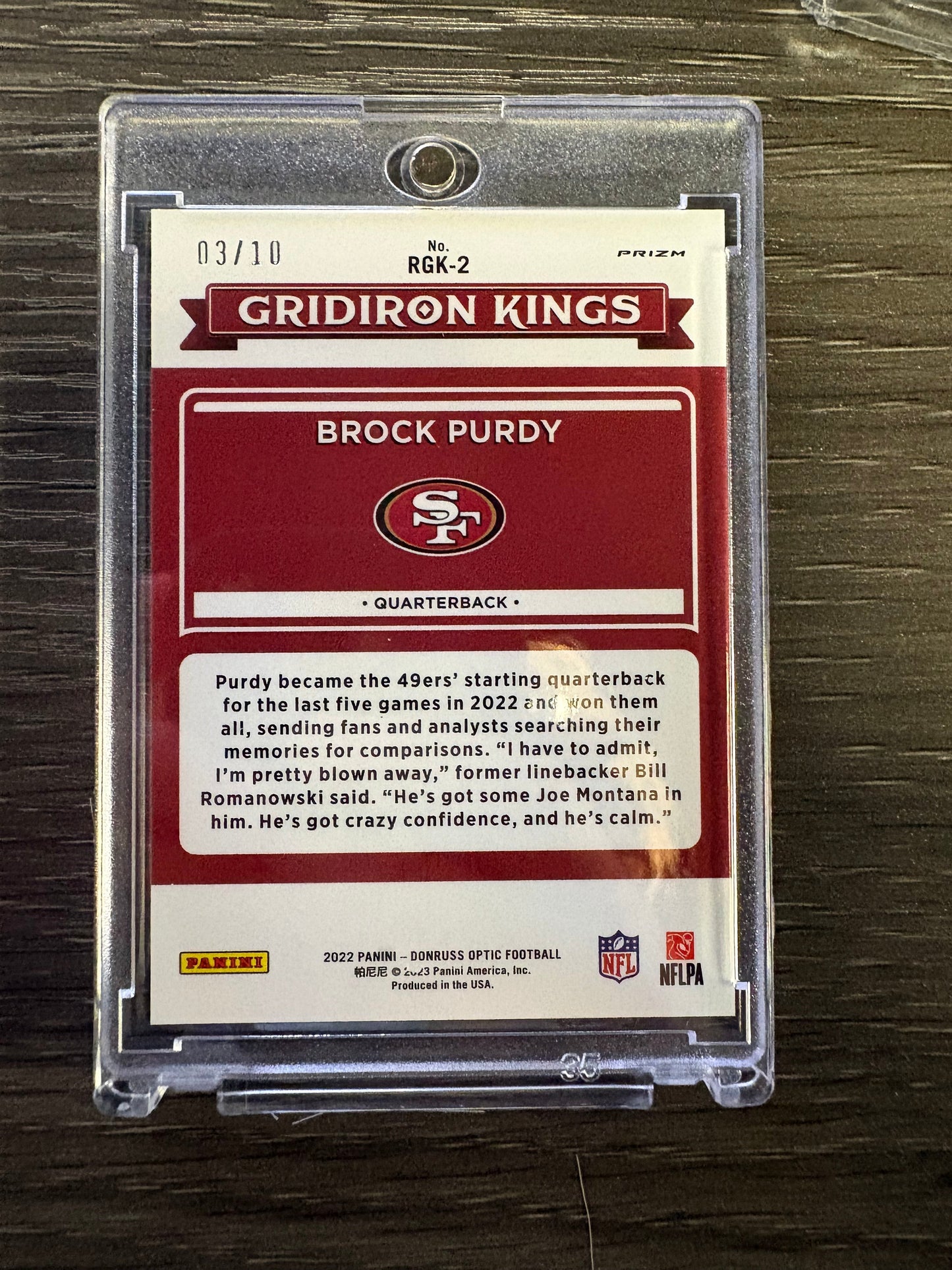 2023 Panini Donruss Optic Gridiron Kings Brock Purdy #RGK-2 Prizm /10