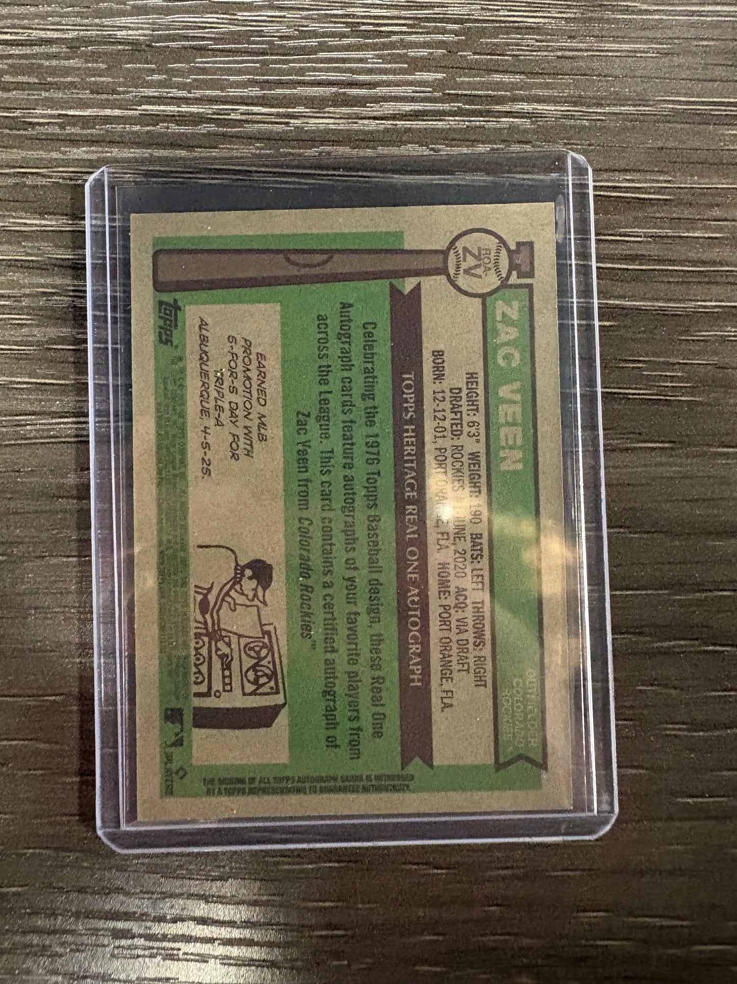 2024 Topps Heritage Zac Veen #ROA-ZV Topps Certified Autograph Issue RC