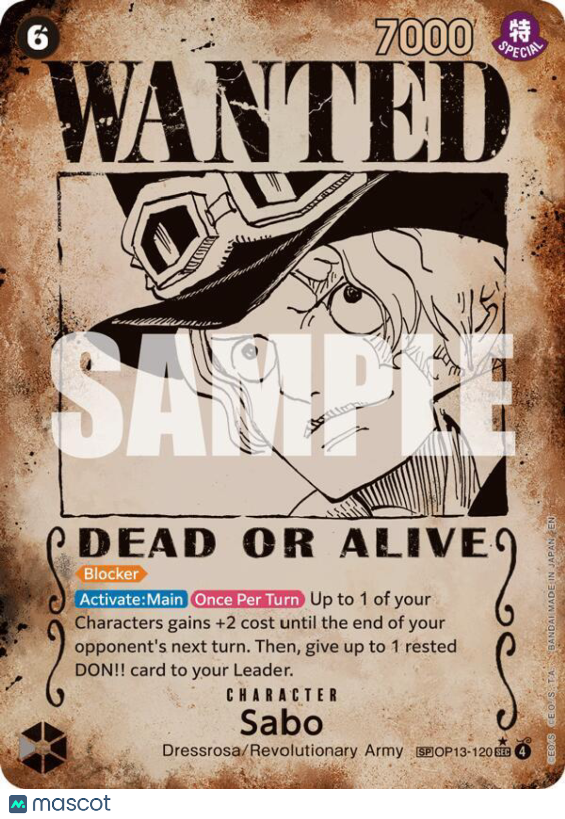 2023 One Piece Card Game Pillars of Strength Sabo Wanted Poster Sabo Wanted Poster Special Card