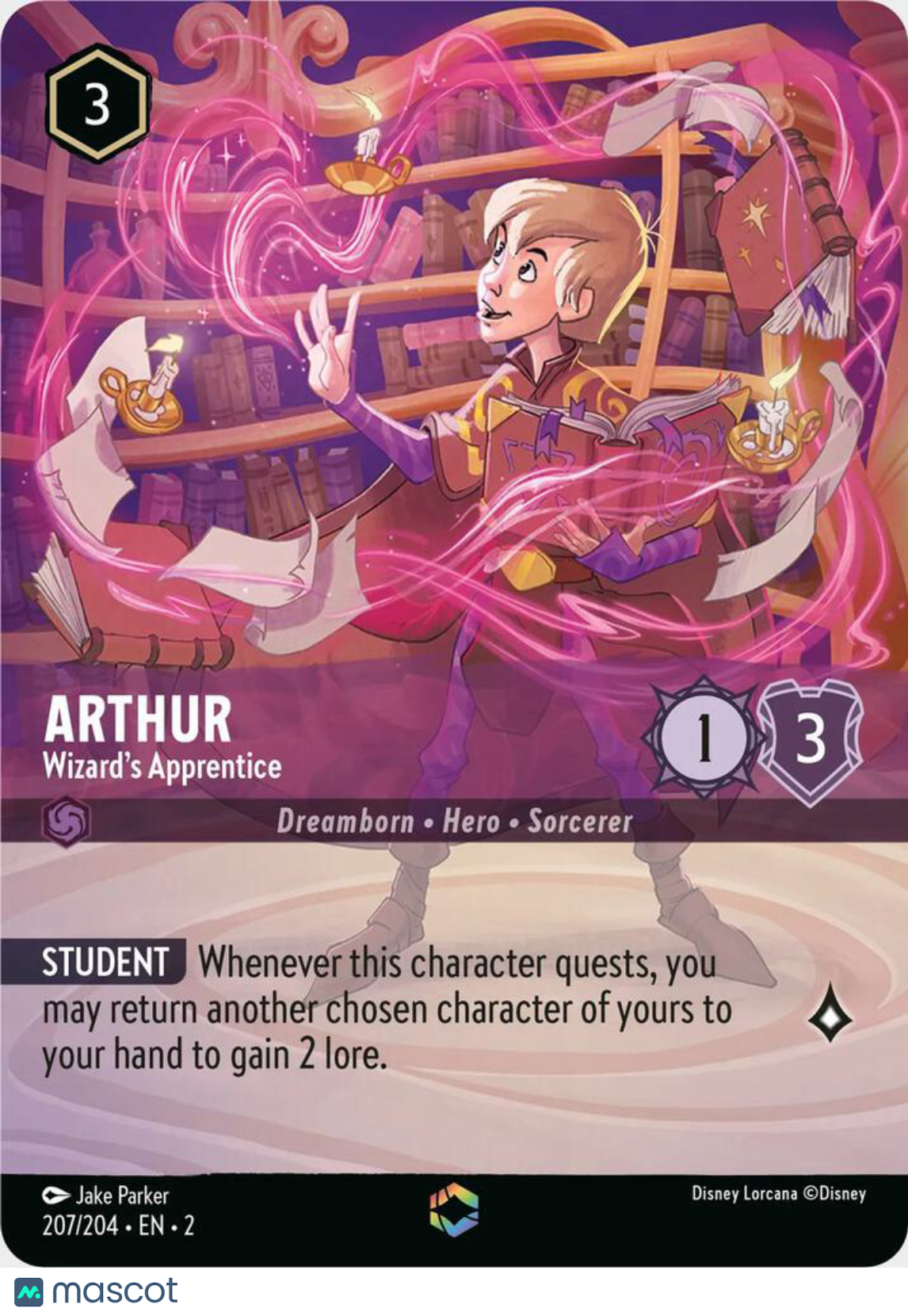 2023 Disney Lorcana Rise of the Floodborn Arthur Foil Wizard's Apprentice Hero Enchanted Dreamborn Sorcerer