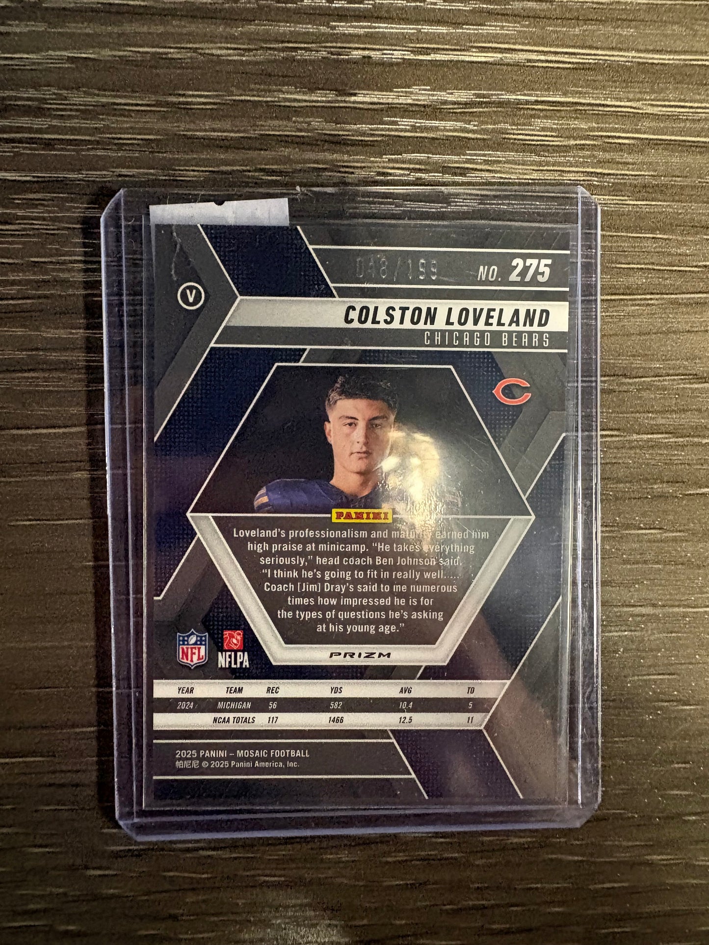 2025 Panini Mosaic Football Colston Loveland #275 Orange Prizm /199 RC