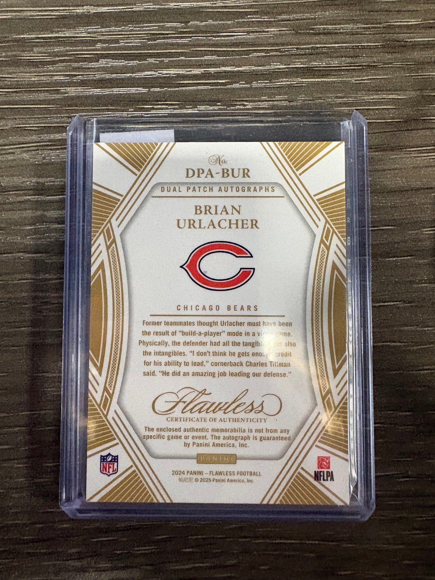 2025 Panini Flawless Brian Urlacher #DPA-BUR /5 Dual Patch Autographs