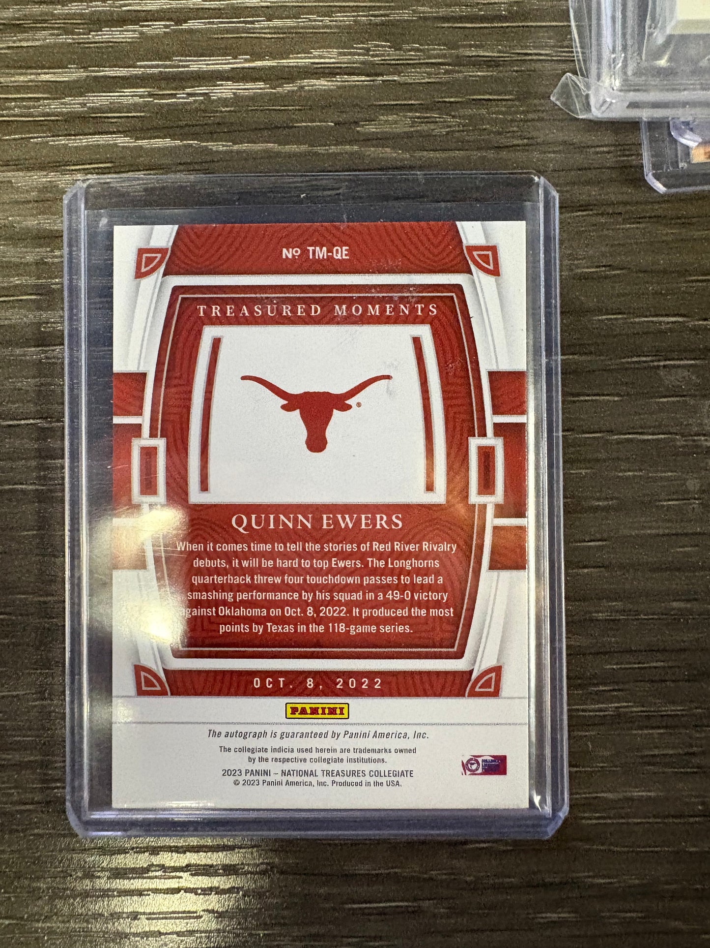 2023 Panini National Treasures Collegiate Treasured Moments Quinn Ewers #TM-QE