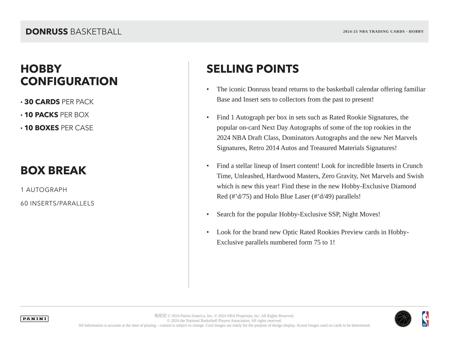 Panini - 2024/25 Donruss Basketball (NBA) - Hobby Box