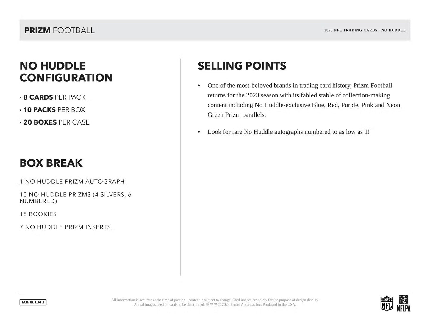 2023 Panini Prizm Football No Huddle Box