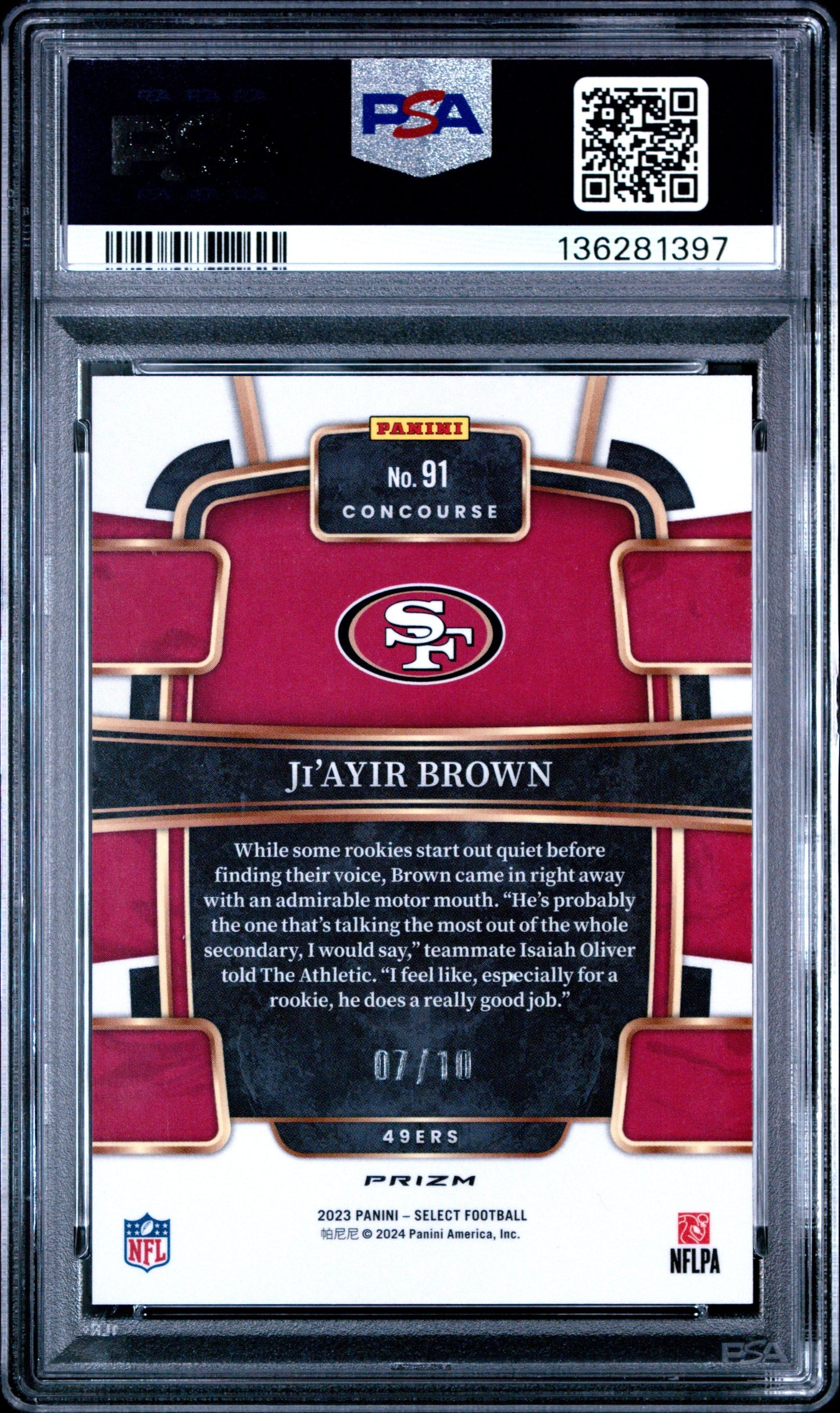 2023 Panini Select Ji'ayir Brown #91 Dragon Scale Gold Prizm PSA 10