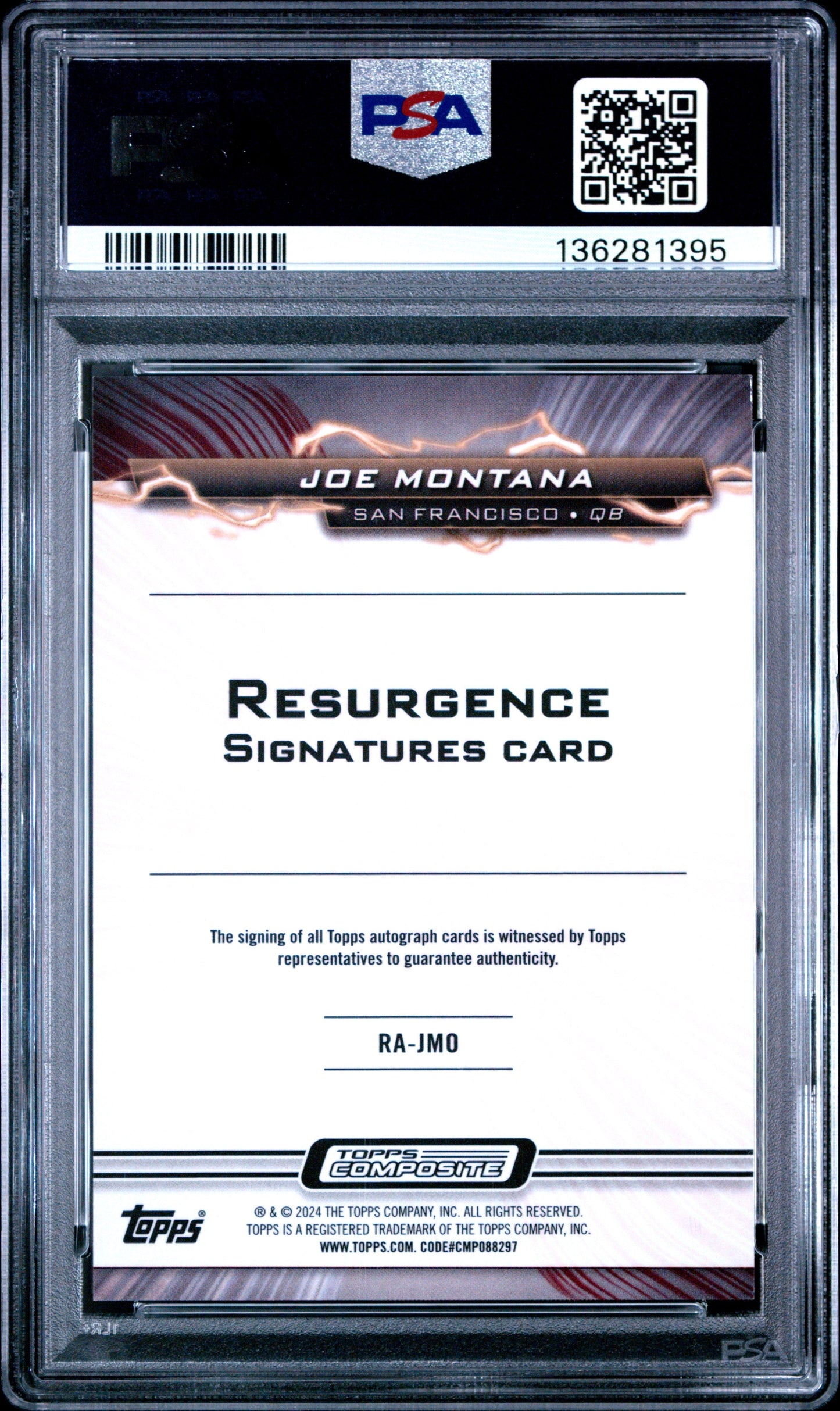 2023 Topps Composite Resurgence Signatures Joe Montana #RAJMO Rsrgnc White Geometric PSA 9