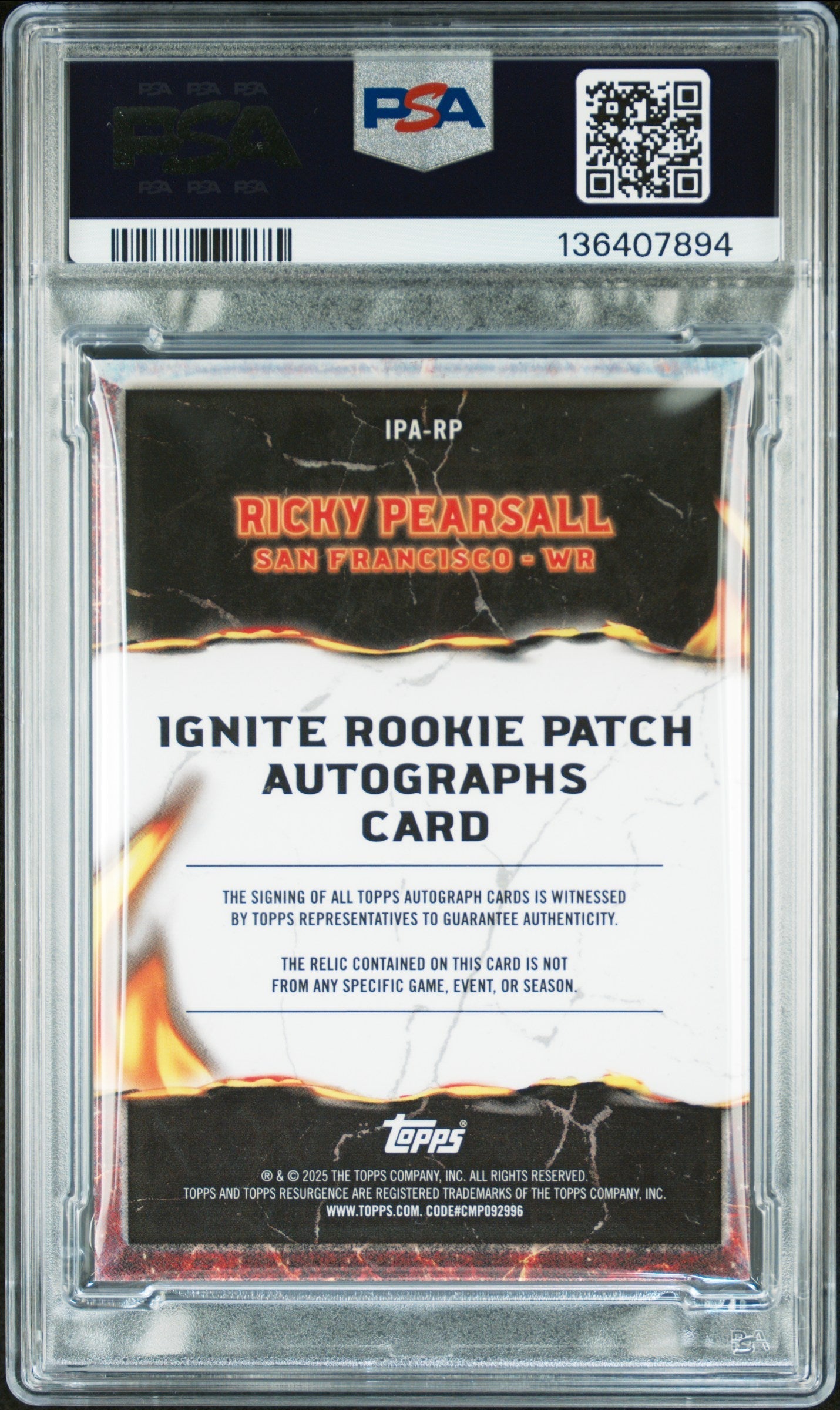 2024 Topps Resurgence Ignite Rookie Patch Autographs Ricky Pearsall #IPARP Rpa Gold Power /50 PSA 8