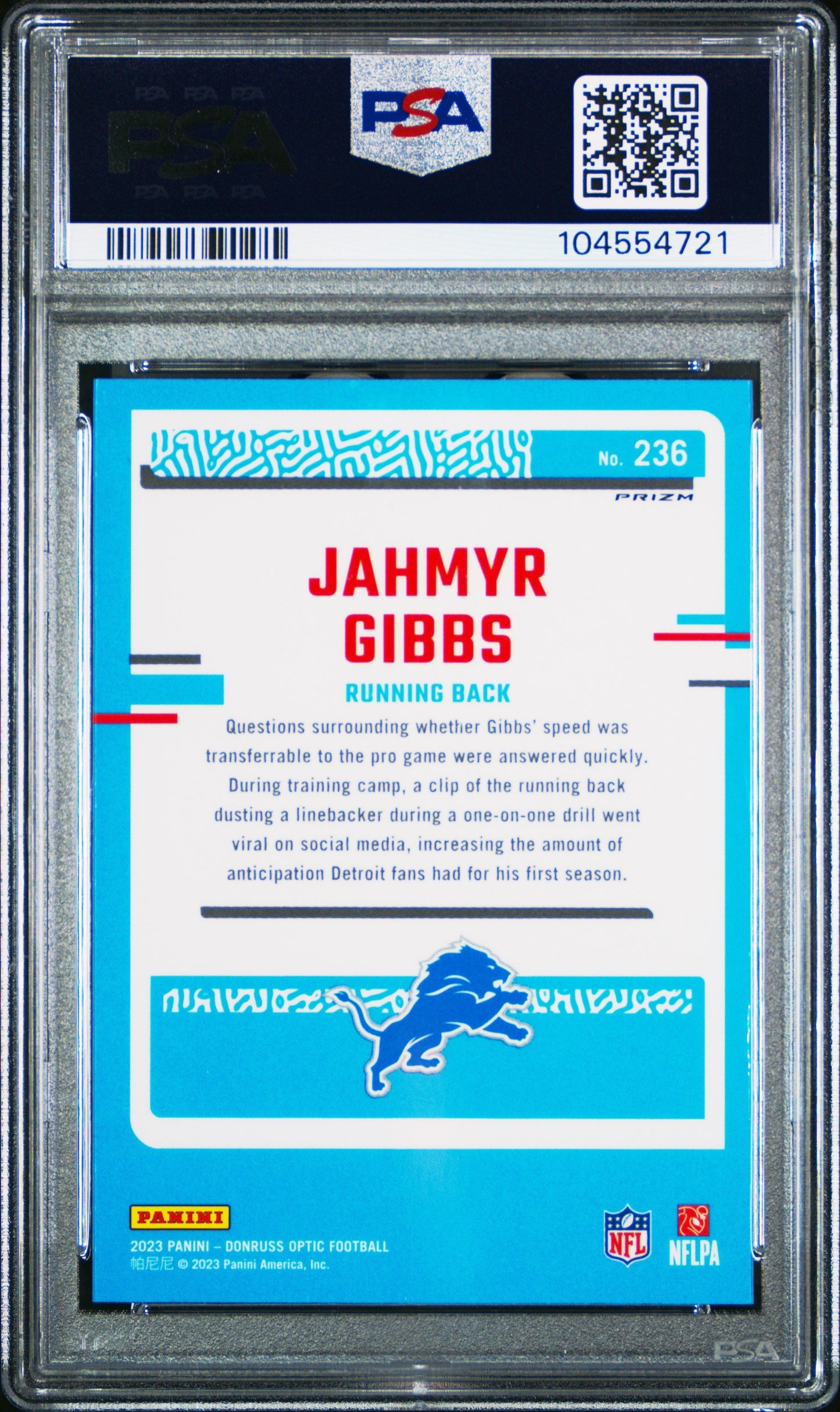 2023 Panini Donruss Optic Jahmyr Gibbs #236 Stars PSA 9