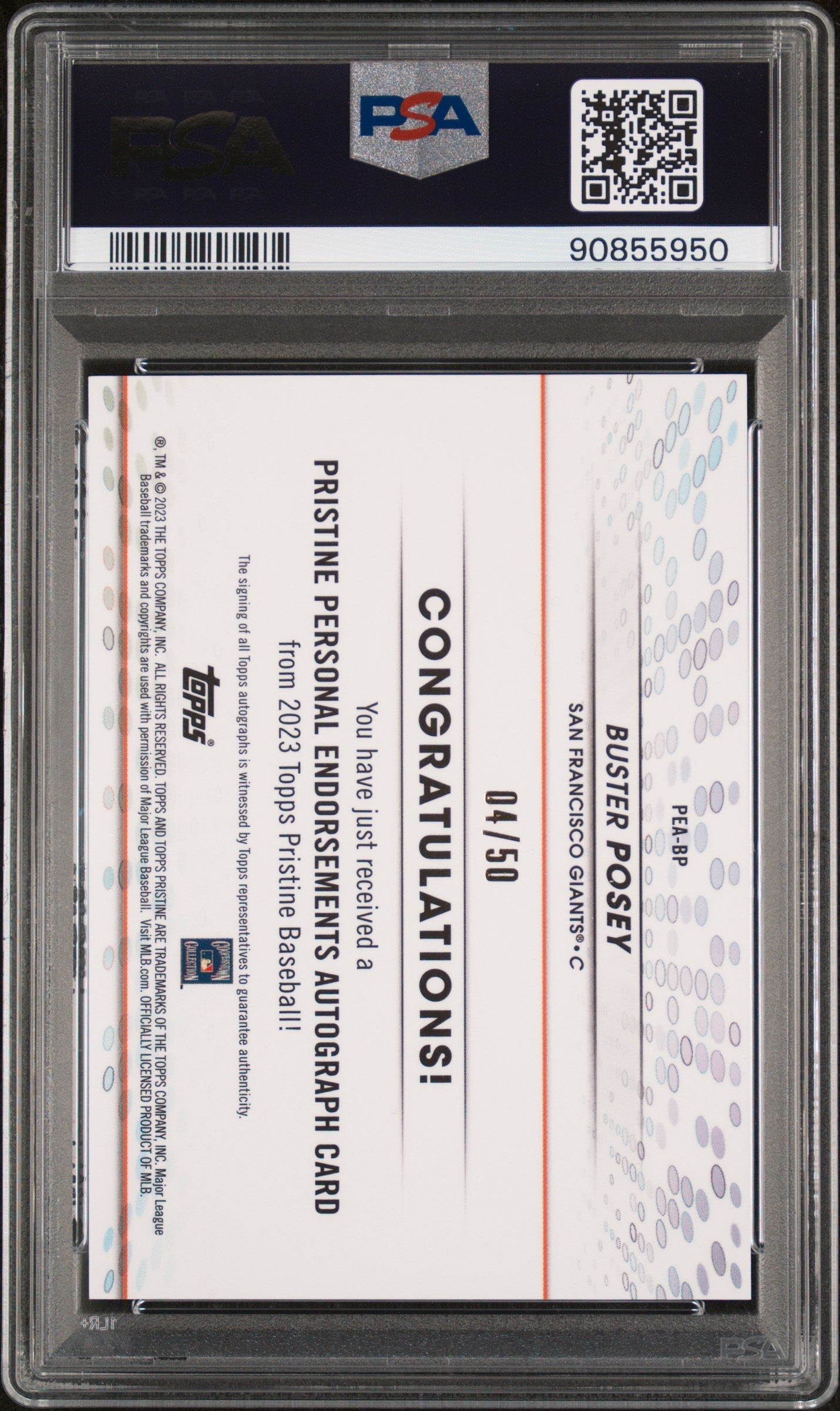 2023 Topps Pristine Personal Endorsements Auto Buster Posey #PEABP PSA 10