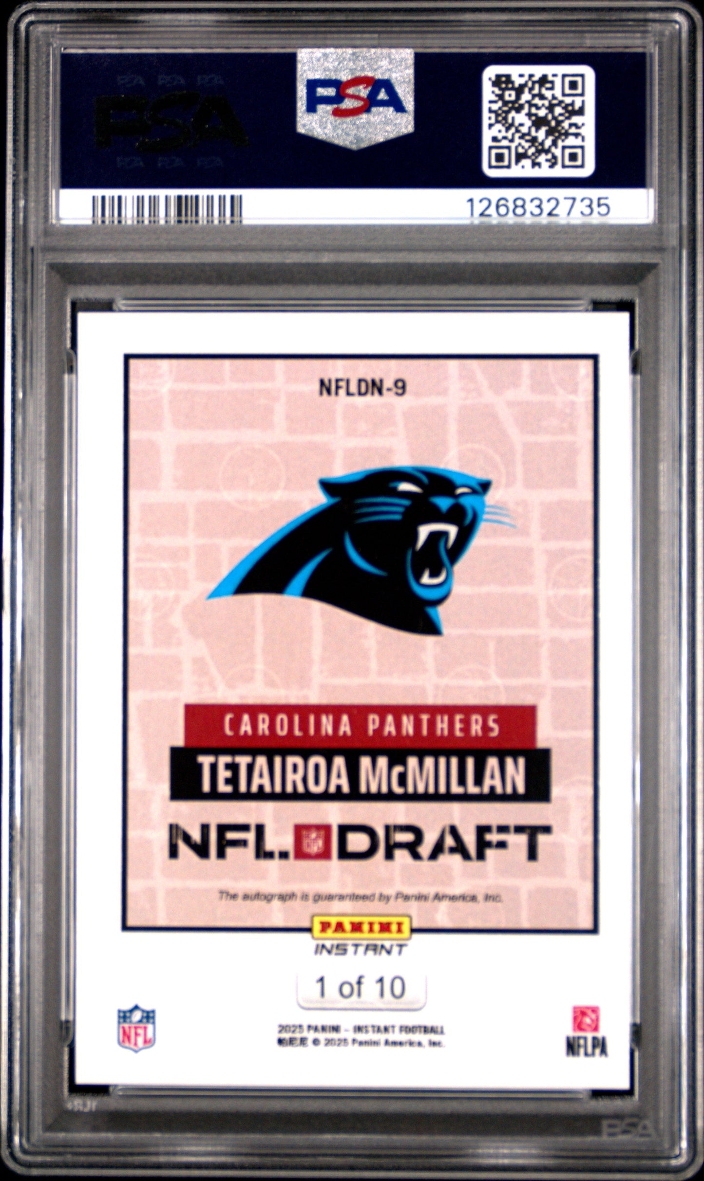 2025 Panini Instant NFL Draft Night Tetairoa Mcmillan #NFLDN9 Auto Red PSA 9