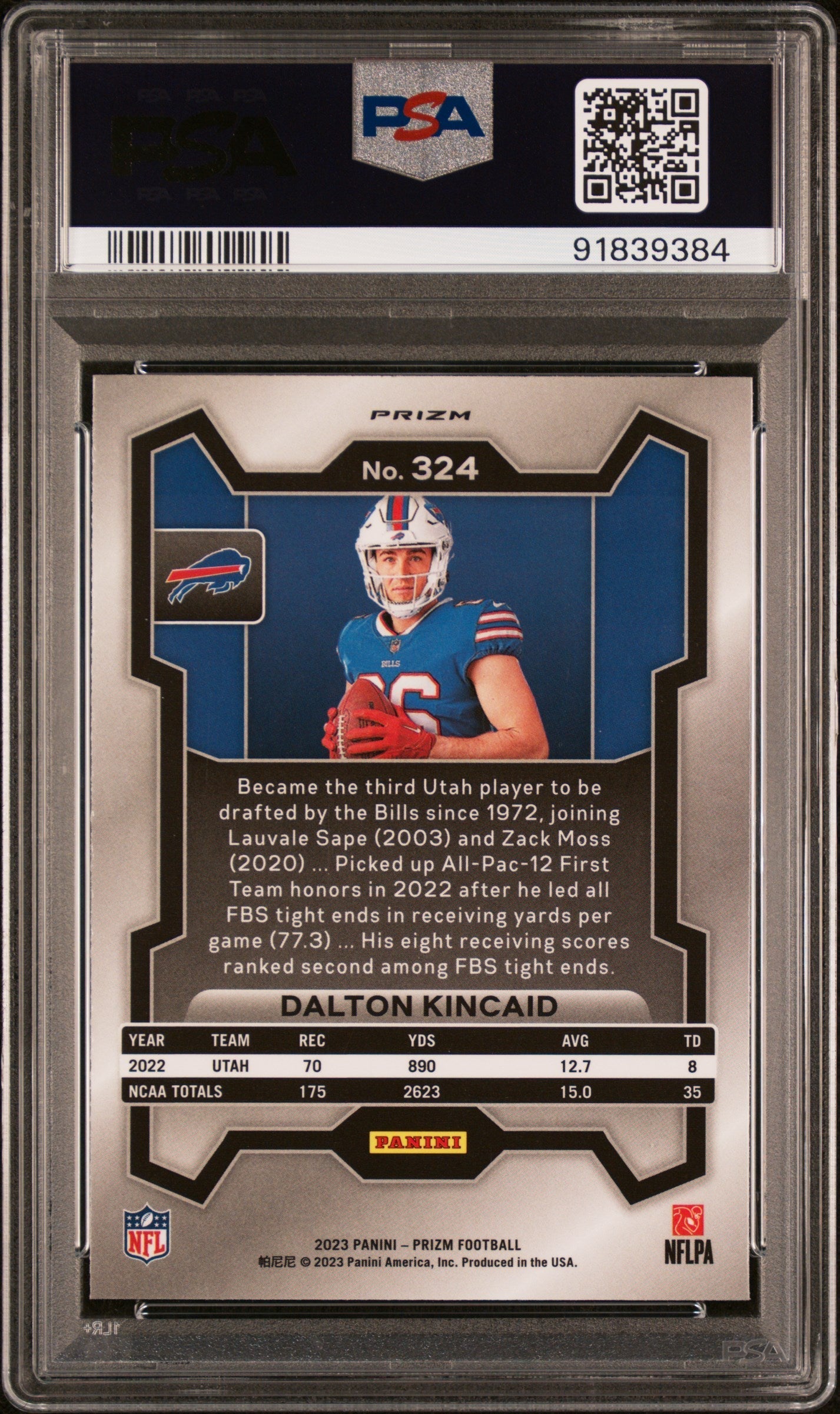 2023 Panini Prizm Dalton Kincaid #324 Variation No Huddle PSA 10