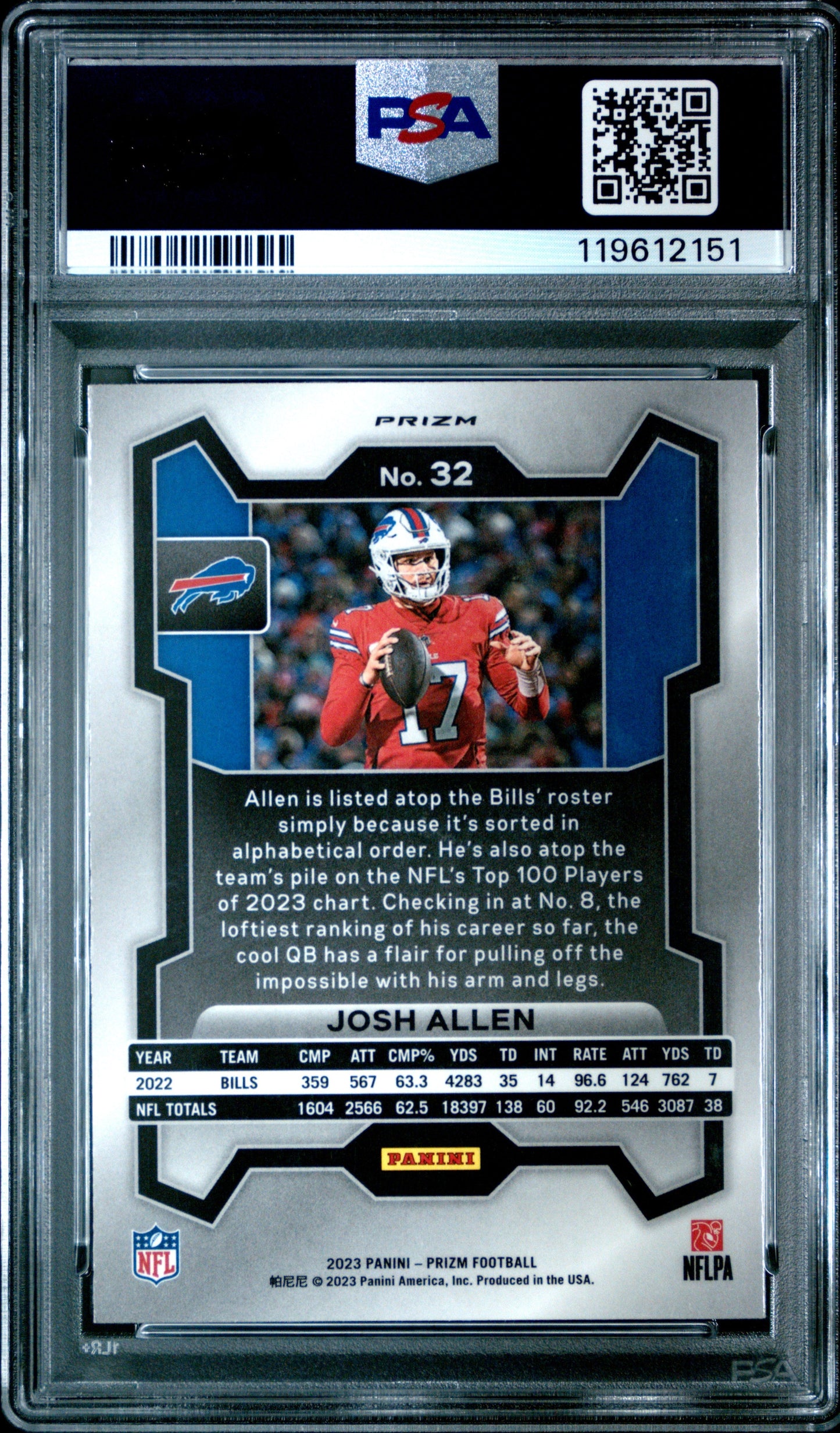 2023 Panini Prizm Josh Allen #32 Red White Blue PSA 9