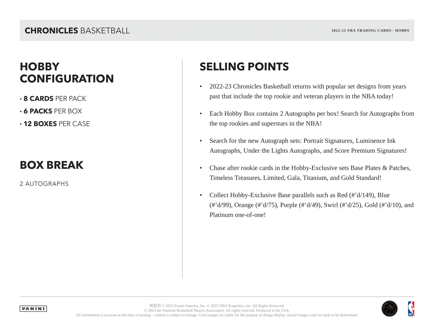 Panini - 2022/23 Chronicles Basketball (NBA) - Hobby Box