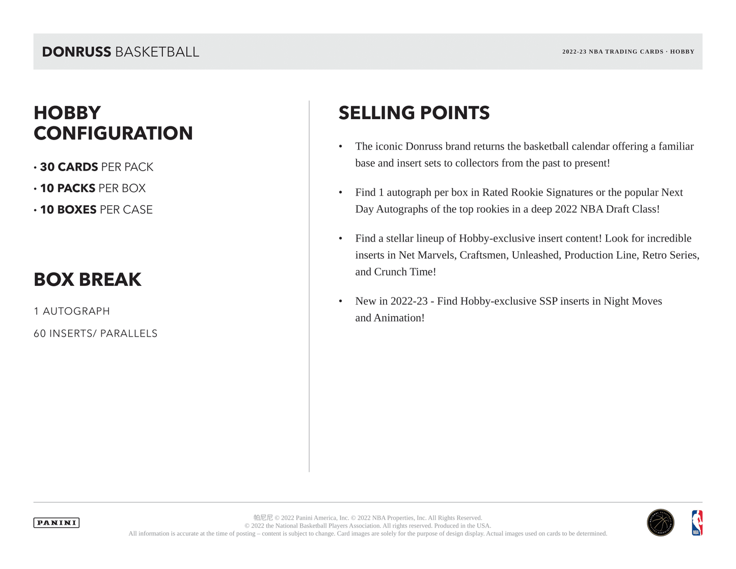 Panini - 2022/23 Donruss Basketball (NBA) - Hobby Box