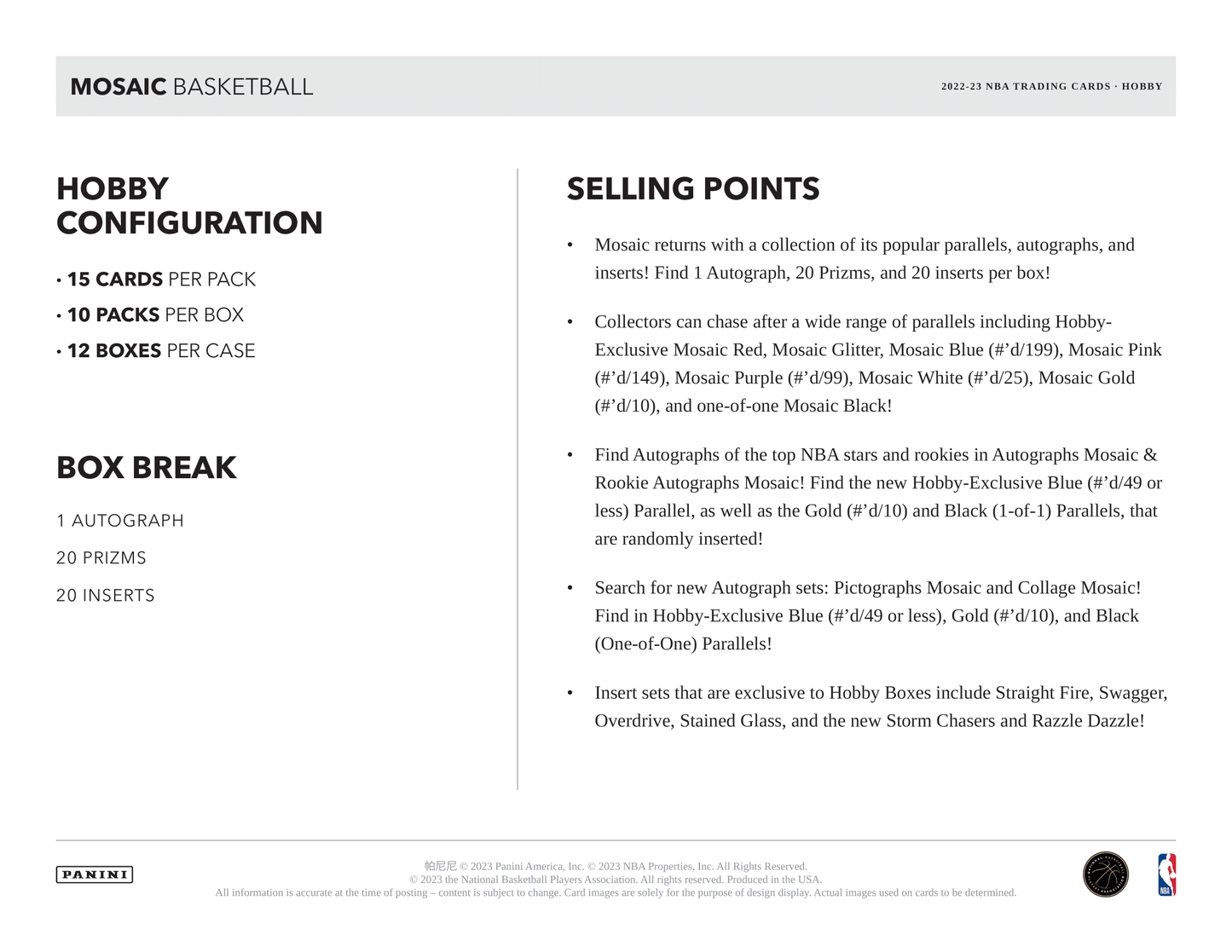 Panini - 2022/23 Mosaic Basketball (NBA) - Hobby Box
