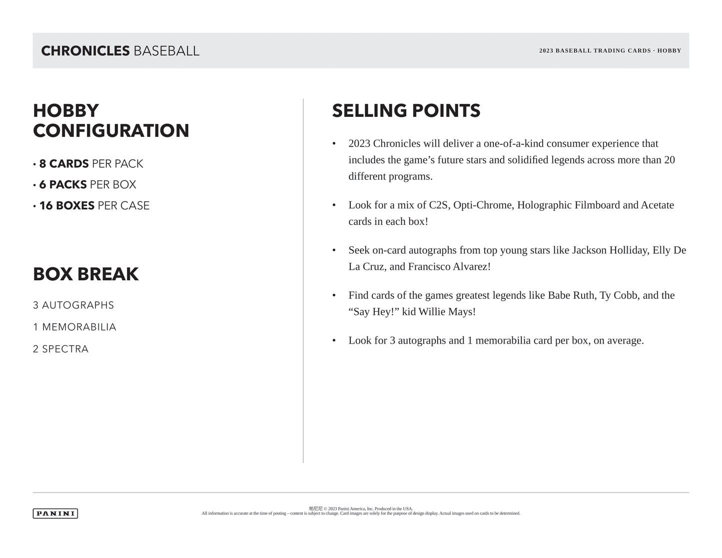 Panini - 2023 Chronicles Baseball (MLB) - Hobby Box