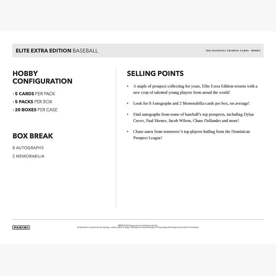 Panini - 2023 Elite Extra Edition Baseball (MLB) - Hobby Box