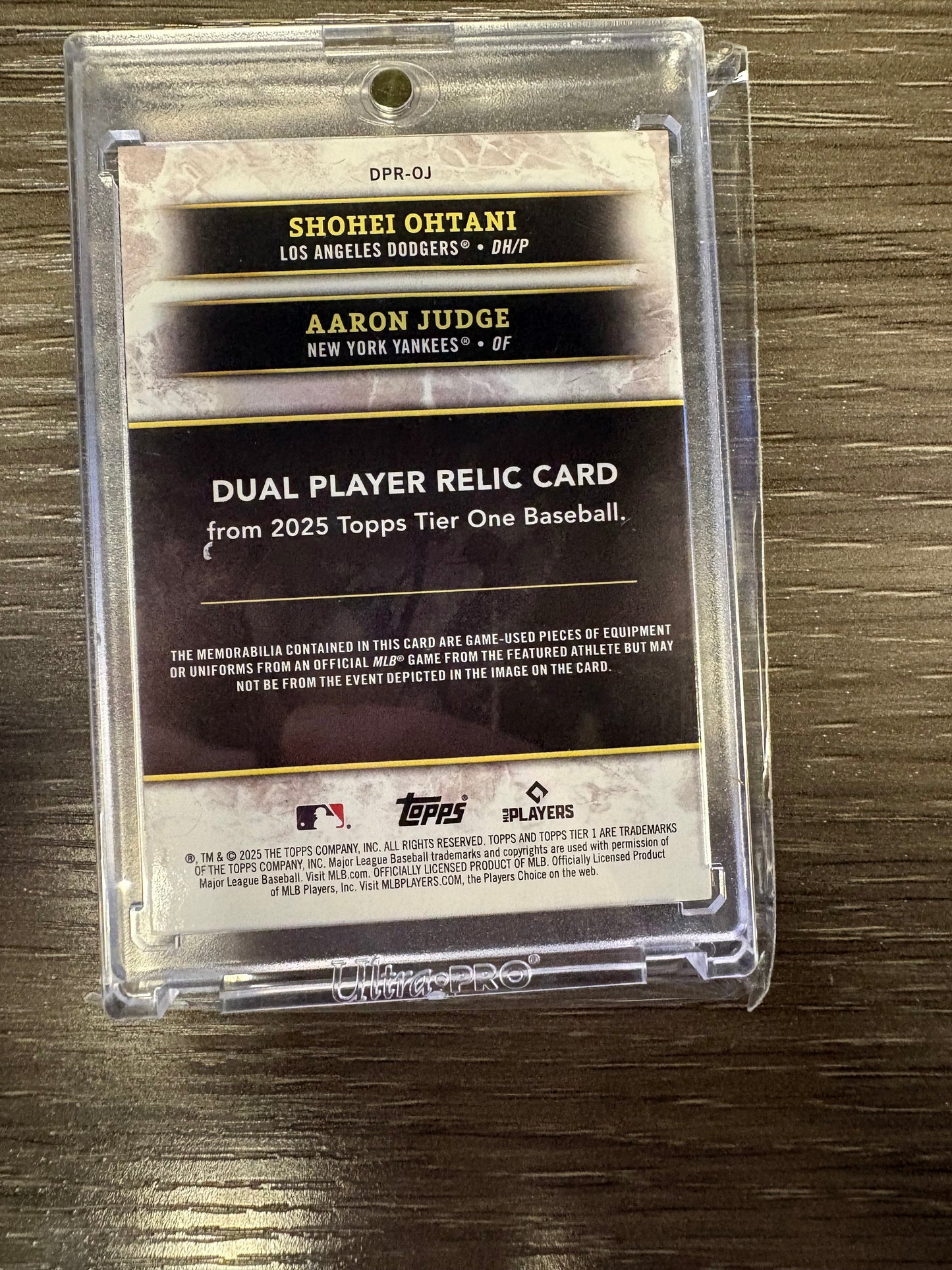 2025 Topps Tier One Shohei Ohtani Aaron Judge #DPR-OJ /15 Dual Player Relic Card Game-Used Memorabilia