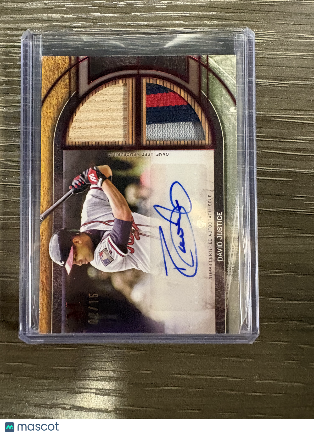 2025 Topps Museum Collection Signature Swatches Dual Relic Autograph David Justice #SSDRA-DJ /15 Signature Swatches Dual Relic Autograph Card Game-Used Memorabilia