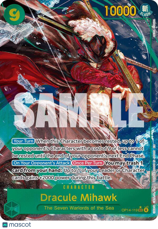 2023 One Piece TCG Kingdoms of Intrigue Dracule Mihawk Holofoil Super Parallel Rare Manga Alt Art OP04-119 SEC