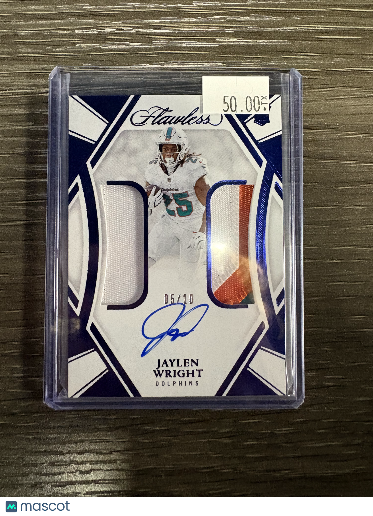 2025 Panini Flawless Jaylen Wright #RDPA-JWT /10 Rookie Dual Patch Autograph Dual Patch