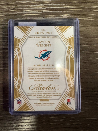 2025 Panini Flawless Jaylen Wright #RDPA-JWT /10 Rookie Dual Patch Autograph Dual Patch