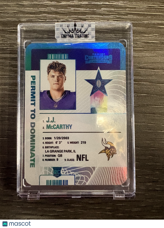 2025 Panini Contenders Football Permit to Dominate J.J. McCarthy #15 RC