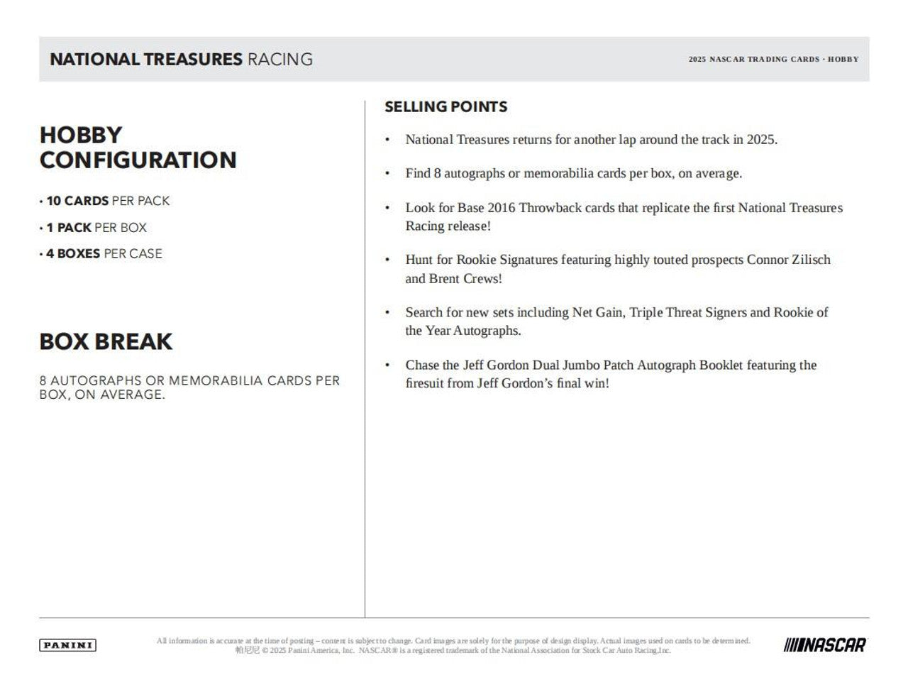 2025 Panini National Treasures Racing Hobby Box