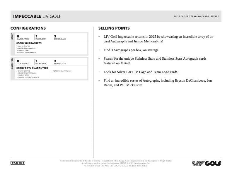 2025 Panini Impeccable LIV Golf Hobby Box