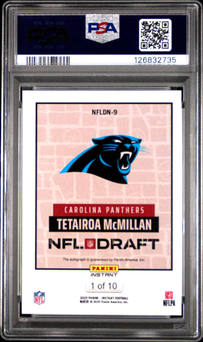2025 Panini Instant NFL Draft Night Tetairoa Mcmillan #NFLDN9 Auto Red PSA 9