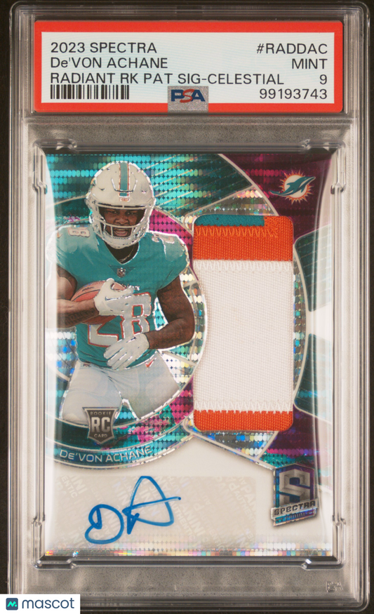 2023 Panini Spectra Radiant Rookie Patch Signatures De'von Achane #RADDAC RK Celestial PSA 9