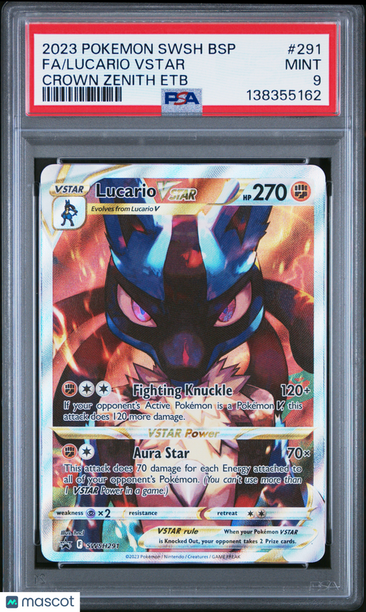2023 Pokemon Swsh Black Star Promo Lucario VSTAR Fa Crown Zenith Etb PSA 9 #291