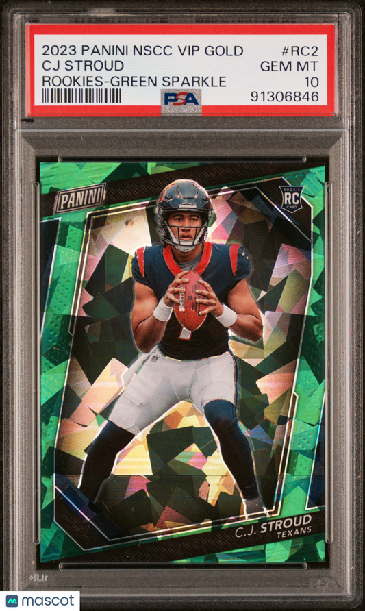 2023 Panini National Vip Gold Rookies CJ Stroud #RC2 Green Sparkle PSA 10