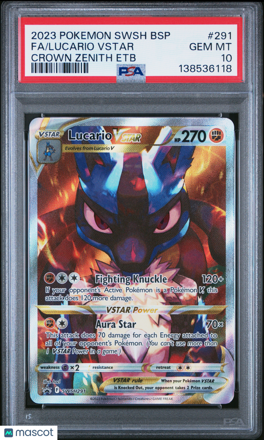 2023 Pokemon Swsh Black Star Promo Lucario VSTAR Fa Crown Zenith Etb PSA 10 #291