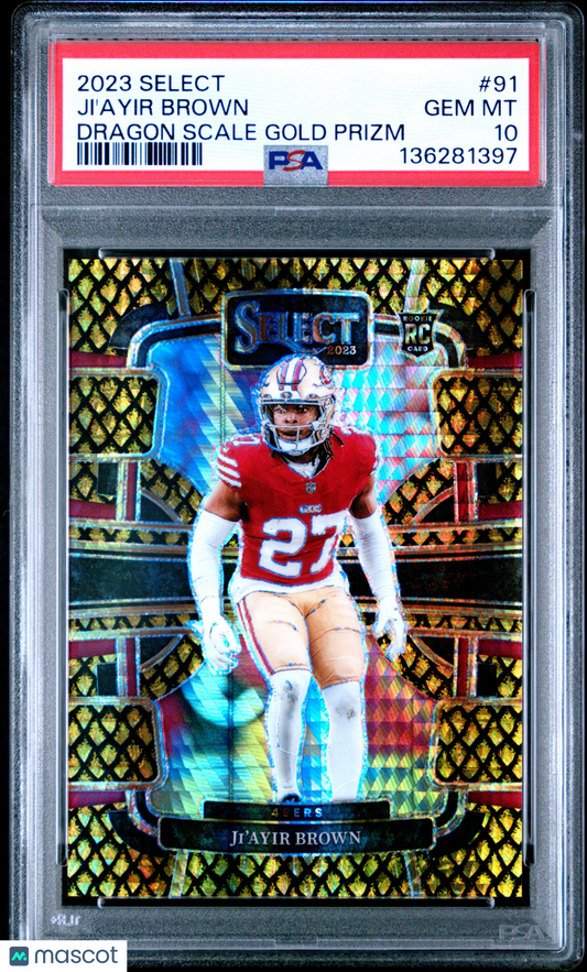2023 Panini Select Ji'ayir Brown #91 Dragon Scale Gold Prizm PSA 10