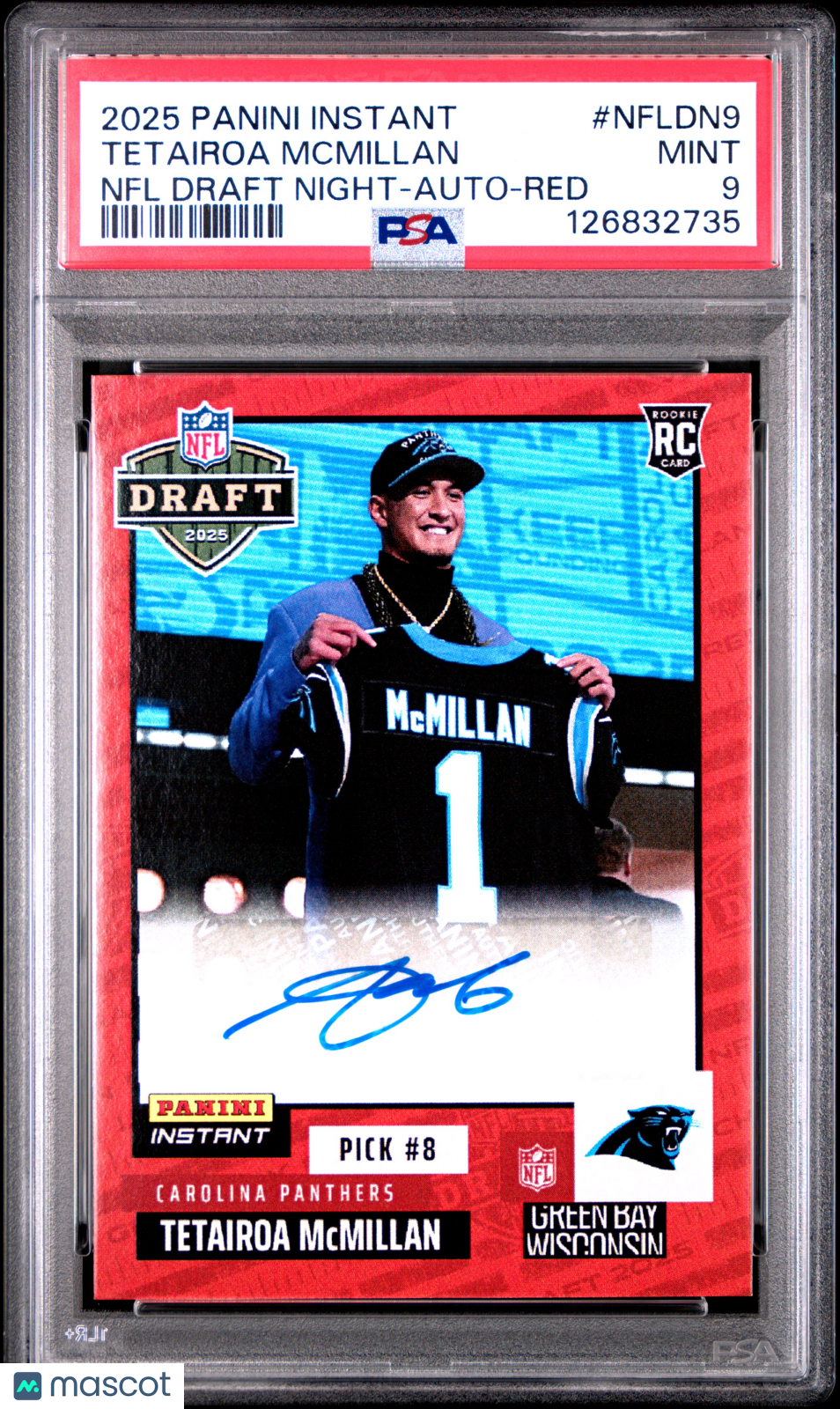 2025 Panini Instant NFL Draft Night Tetairoa Mcmillan #NFLDN9 Auto Red PSA 9