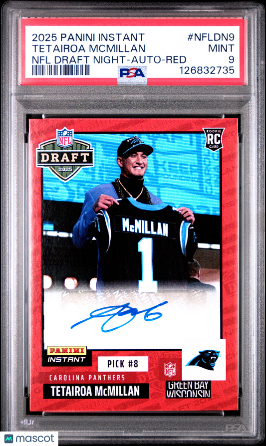2025 Panini Instant NFL Draft Night Tetairoa Mcmillan #NFLDN9 Auto Red PSA 9