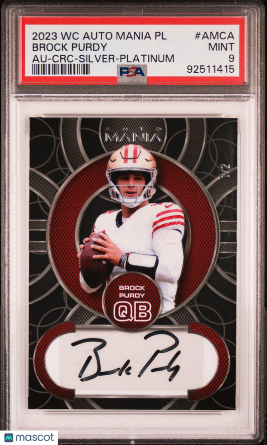 2023 Wild Card Auto Mania Pro Look Autographs Brock Purdy #AMCA CRC Silver Platinum PSA 9
