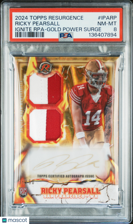 2024 Topps Resurgence Ignite Rookie Patch Autographs Ricky Pearsall #IPARP Rpa Gold Power /50 PSA 8